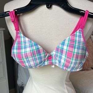 -Comfy Lightly Padded Bra Pink Plaid Soft Candies 32A